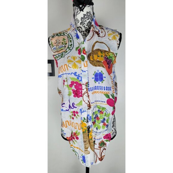 Rachel Zoe Gorgeous Graphic  Multi Patterned Print Button Up Blouse Size XS - Picture 7 of 12